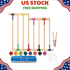 NEW 8 Player Croquet Set 32in Regulation 28in Wood Mallets Backyard Game Kit