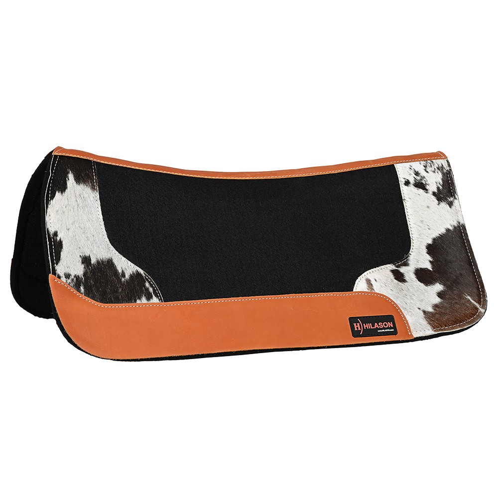 C-808A Hilason Western Gel Wool Felt Horse Saddle Pad Cowhide Hair On Leather