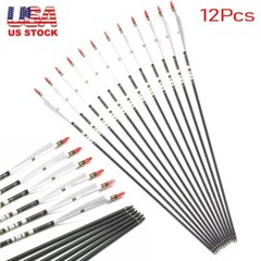 12x 30″ Archery Carbon Arrows Spine 500 Turkey Feather For Compound/Recurve Bow