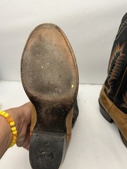 Tony Lama Men’s Western Cowboy Boots Tan Leather Black Stitching US 9 5184