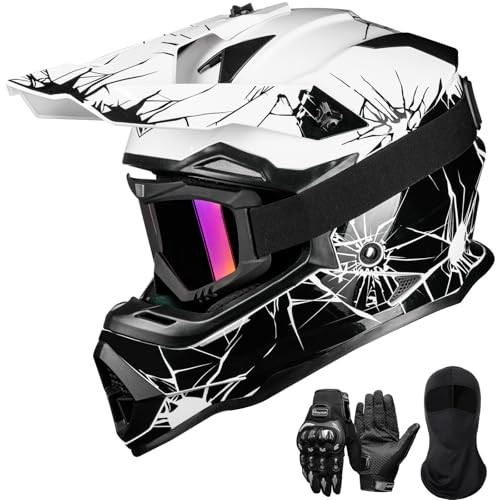 Adult Dirt Bike Helmets Men Women Motocross ATV Off Road Large Black White