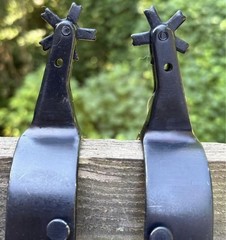 Men’s Pair Black Steel 5 Degree Bronc Riding Rodeo Spurs 5 Pt Rowels FREE SHIP