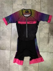Zoot Triathlon Suit Size L Full Zip Short Sleeve Tri Suit Cycling Multicolor