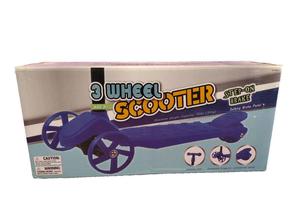 Kids Kick Scooter Blue Adjustable Height Age 3+ Max Weight 75 lbs Safety Brake