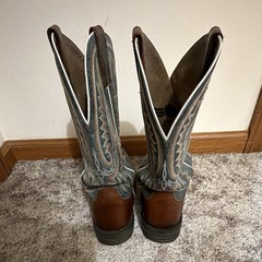 Ariat Brown & Blue Western Cowboy Boots Square Toe Stitched Shaft US 8.5 D