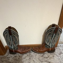 Ariat Brown & Blue Western Cowboy Boots Square Toe Stitched Shaft US 8.5 D