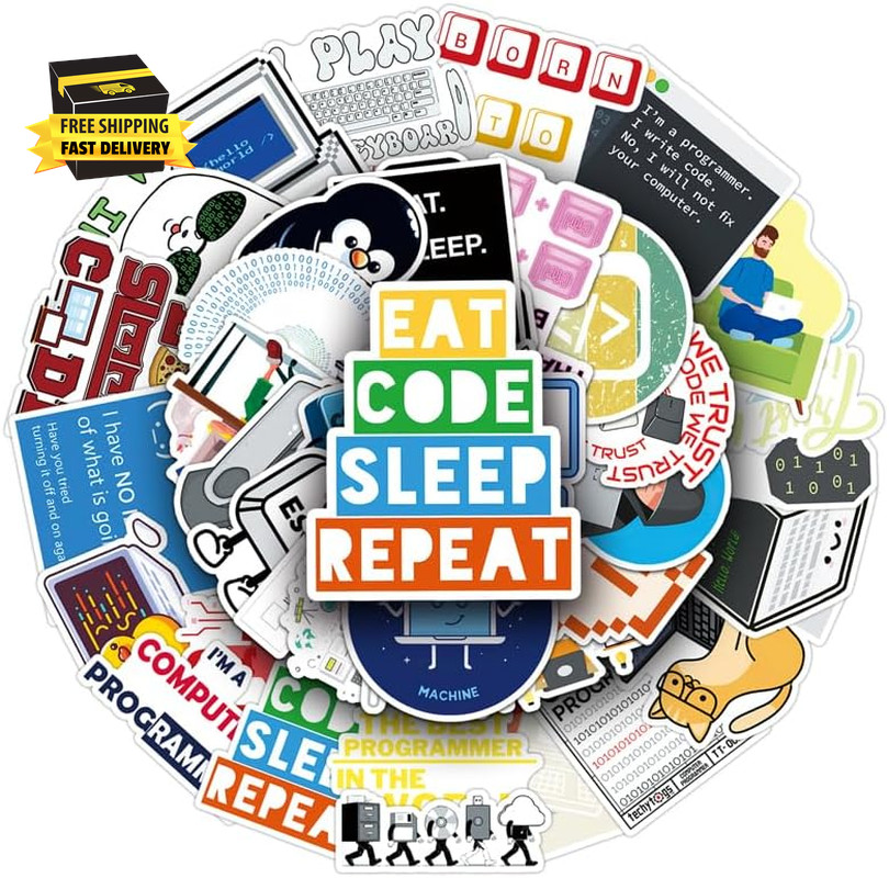 50PCS Programming Stickers.Vinyl Waterproof Stickers. Gifts for Teen Adults Prog