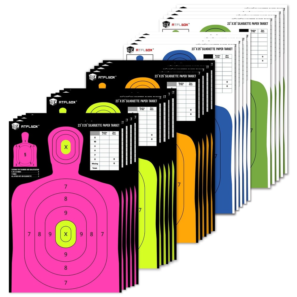 Atflbox 5-Color Silhouette Paper Target for The Range, 23X35 inch High Colors
