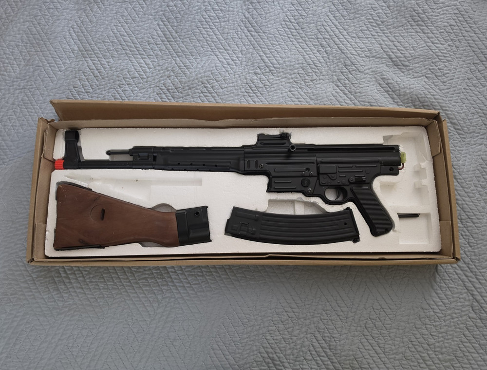 AEG Electric Airsoft Rifle w/ Wood Stock, Removable Magazine, Orange Tip