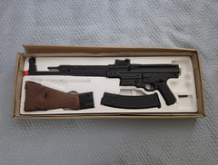 AEG Electric Airsoft Rifle w/ Wood Stock, Removable Magazine, Orange Tip