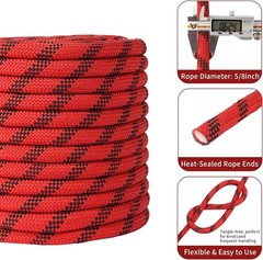 Arborist Rope 5/8in Climbing Rope 100ft Load Capacity Polyester Red