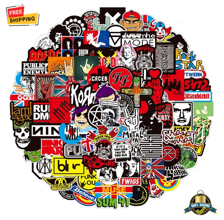 100pcs Classic Rock Band Stickers Waterproof Music Decals for Laptop Guitar