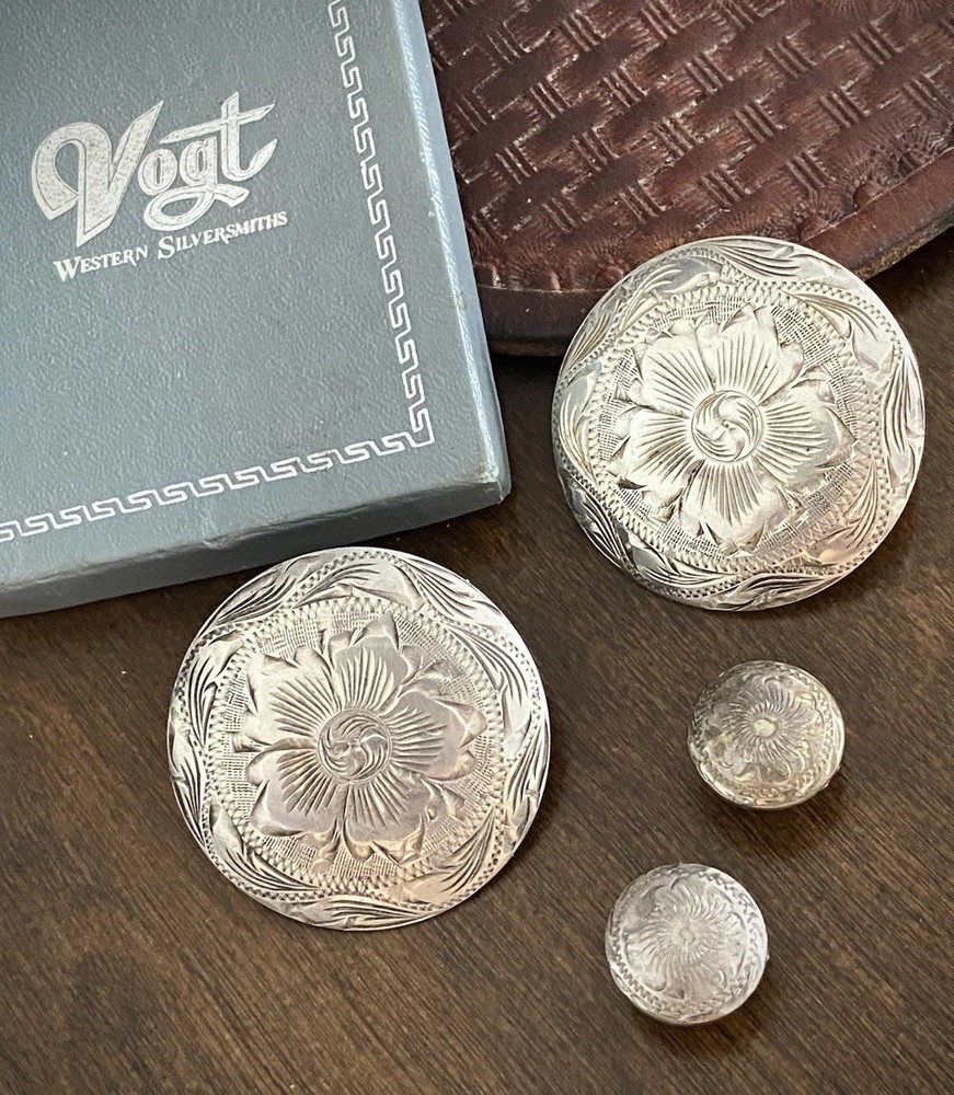 Vogt Sterling Silver Conchos & Bit End Bridle Rosettes Vintage Headstall