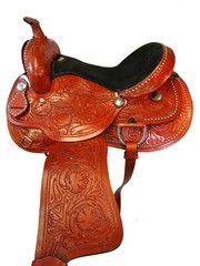 BARREL RACING DEEP SEAT FLORAL TOOLED HORSE PLEASURE WESTERN SADDLE 15 16 17 SET
