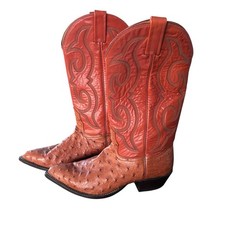 Nocona USA Full Quill Ostrich Cowboy Boots Men’s 7D Cognac Brown Western Exotic