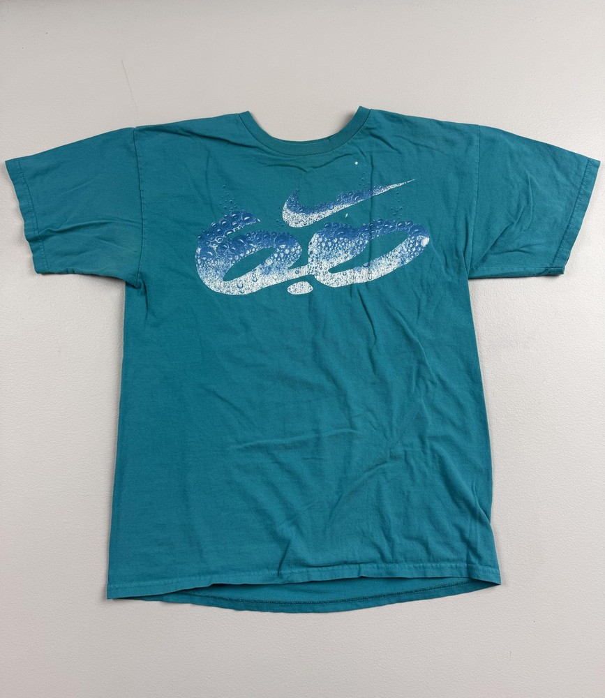 Nike Shirt Womens Medium Blue Bubble Swoosh Logo Graphic Tee Tagless Sports Top