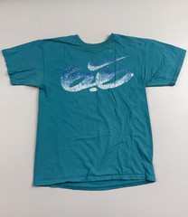 Nike Shirt Womens Medium Blue Bubble Swoosh Logo Graphic Tee Tagless Sports Top