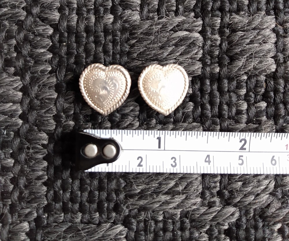 Vintage Alpaca Silver 5/8 in Heart Bit End Bridle Rein Chicago Screw Concho PAIR