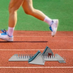 Adjustable Track Starting Blocks Aluminum Alloy Rail Rubber Pedals Silver/Blue