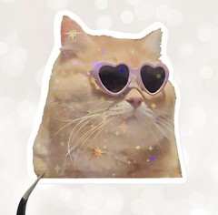 5Pcs Random Holographic Glitter Cat Meme Kitten Cartoon Waterproof Stickers