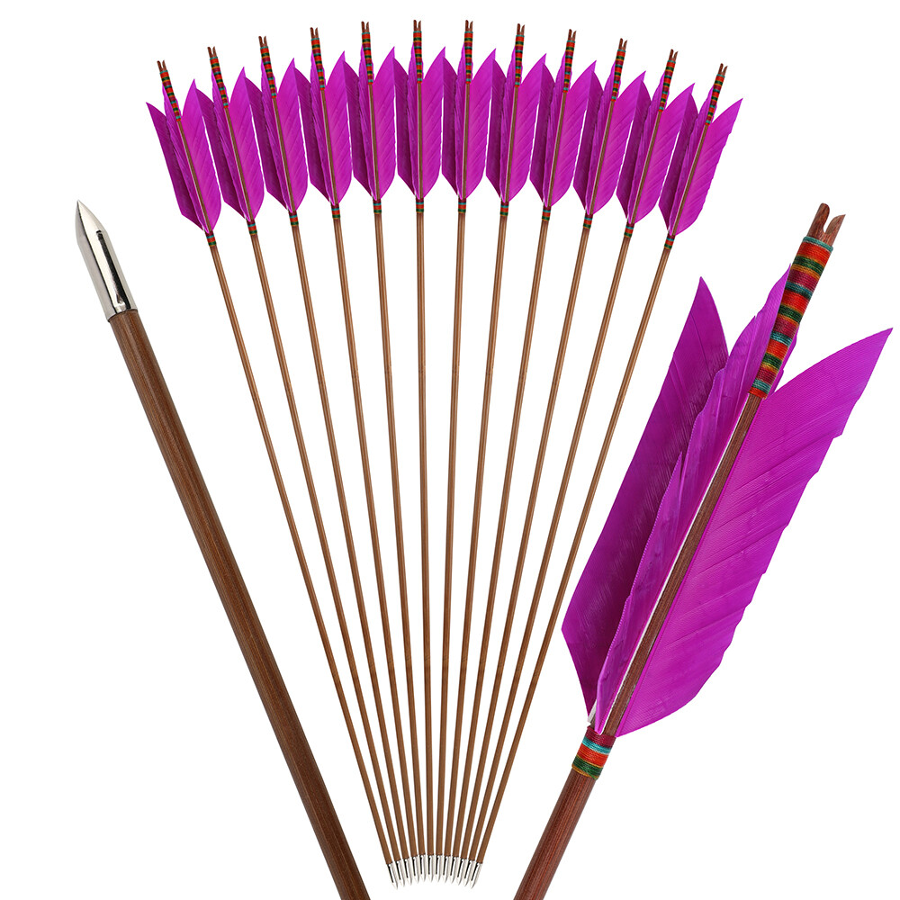 33» Archery Bamboo Arrow 4 Feather Longbow Traditional Recurve Bow Tips Hunting