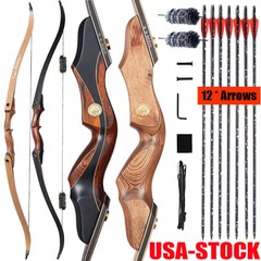 Archery 60» Takedown Recurve Bow Wooden Long Bow / Arrows for Target Hunting