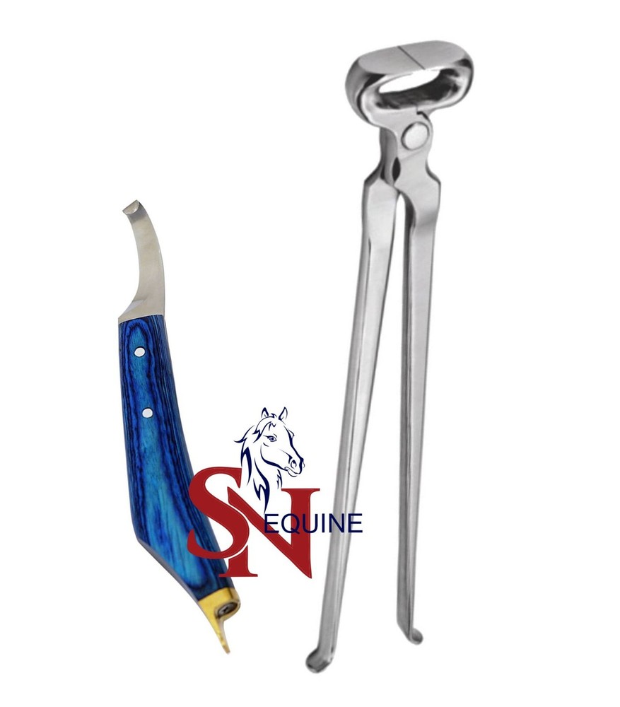 Farrier Hoof Nipper 12» & Hoof Knife Blue Handle Brass Horseshoeing Topper