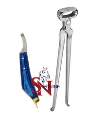 Farrier Hoof Nipper 12» & Hoof Knife Blue Handle Brass Horseshoeing Topper