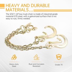 Tow Chains with Hooks, higehio 5/16″ × 24″ Tow Chain w/8″ and 4″ J Hook WAL