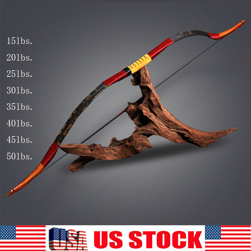 Archery Traditional Longbow Recurve Bow Horsebow Hunting Target 15-50lbs Bow