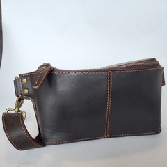 Genuine Leather Fanny Back Brown Unisex Dark Brown Adjustable Stitching