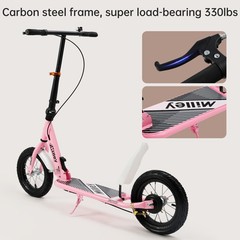 Foldable Commuter Kick Scooter For Teens Kids w/ 12″ Large Air Rubber Tires Xmas