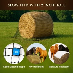 5×5 ft Round Bale Hay Net for Horses – 2 Inch Hole Slow Feeder – 4×4