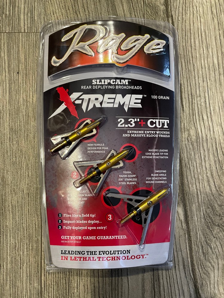 Rage SLIPCAM Xtreme Extreme mechanical Broadheads 100 Grain 2.3″ HUGE CUT!!!