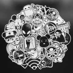 100Pcs Black White Stickers Skateboard Graffiti Laptop Luggage Car Decal Mix Lot