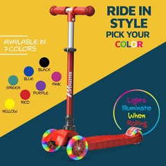 Lifemaster Mini 3-Wheel Kids Scooter with Multi-Color Wheel Lights – 4-Hei