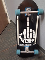 Skeleton Key Complete Skateboard Black White Deck Blue Wheels Manual Power