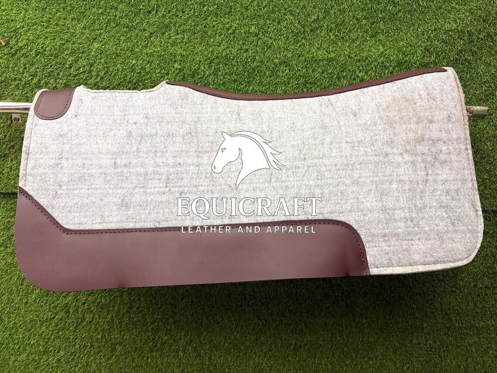 Grey Wool Felt Saddle Pad with Leather | Western Riding Pad | 30X30″ & 32X32″
