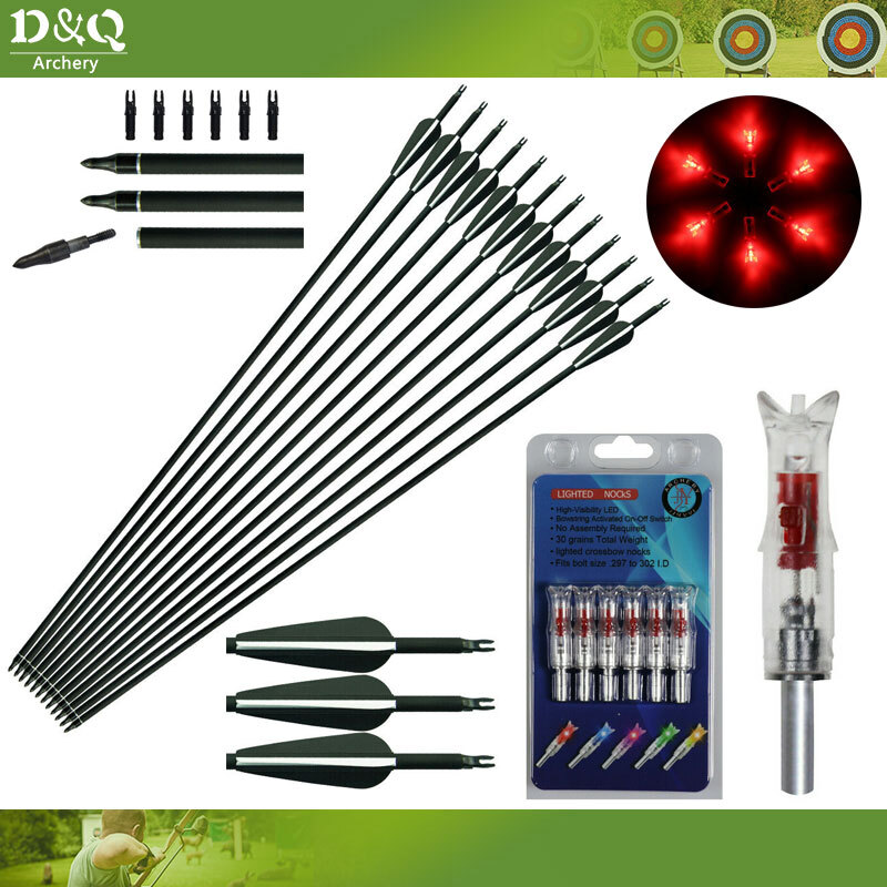 6/12/24pc 31 Inch Mixed Carbon Arrows Target +6 Red Lighted Nocks 7.62mm Hunting