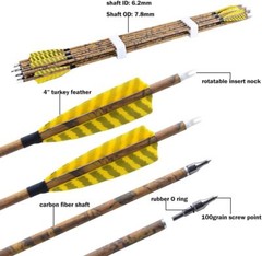 6/12 30″ Carbon Arrows SP500 4″ Feather Compound Recurve Bow Archery Hunting