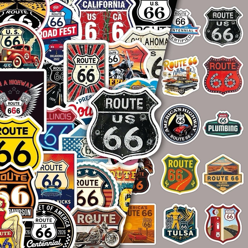 30Pcs Random Route 66 Sign Shaped HighWay Travel Waterproof Stickers