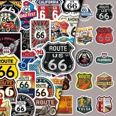30Pcs Random Route 66 Sign Shaped HighWay Travel Waterproof Stickers