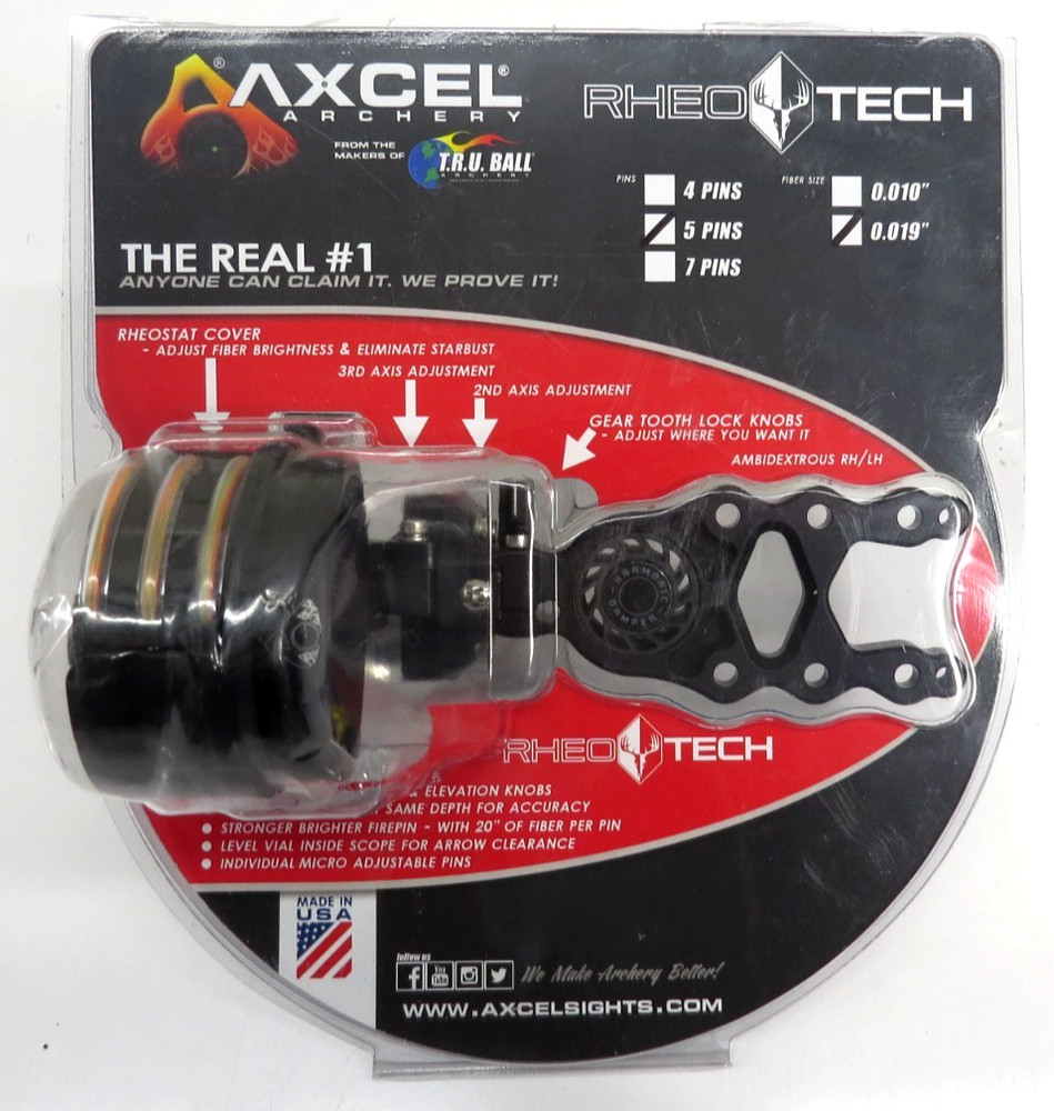 AXCEL Archery Rheo Tech .019″ 5-Pin RH/LH Bow Sight AXRT-D519-BK