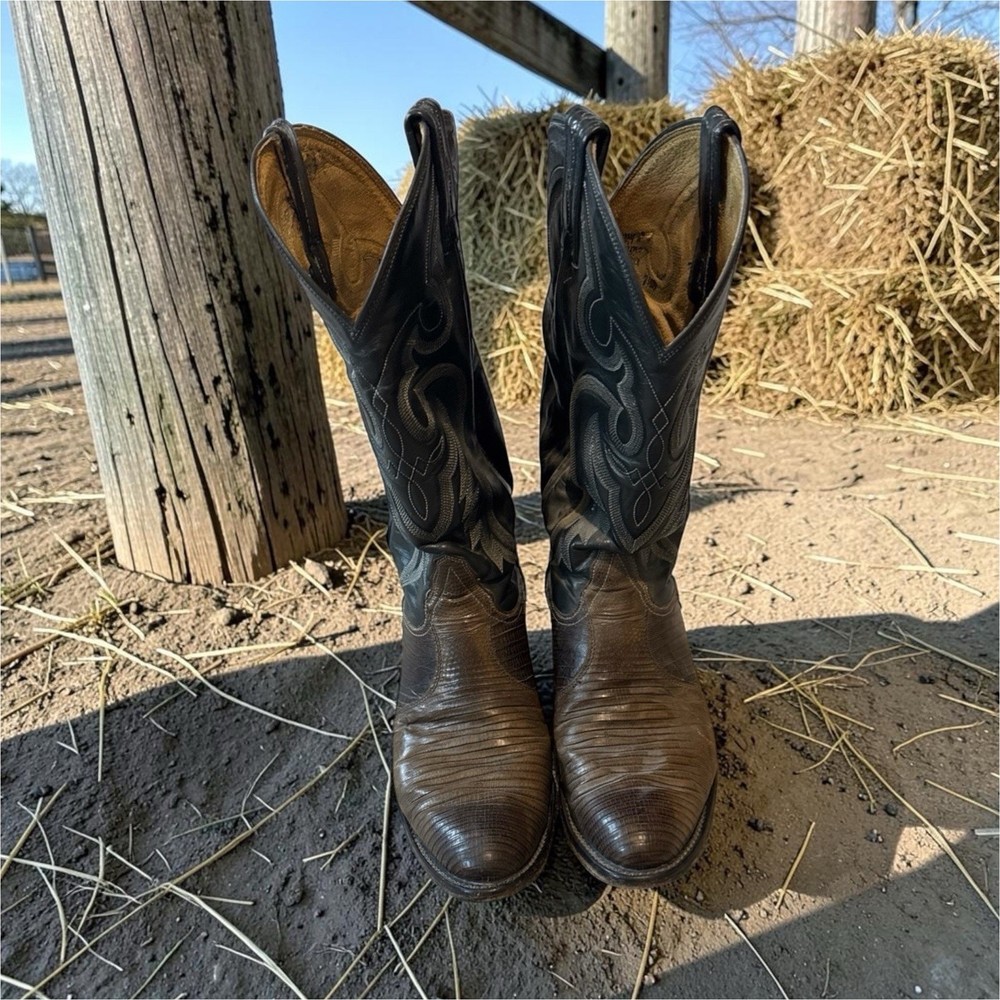 Tony Lama Men’s Western Cowboy Boots Brown Black US 7.5 style 8710