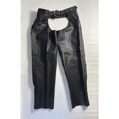 Unik Premium Vintage Sz XL Black Leather Motorcycle Chaps Biker Buckle Belt