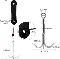 Heavy-Duty Stainless Steel Grappling Hook with 65ft Rope for Outdoor & Rescue…