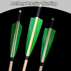 12Pcs Handmade 33″ Traditional Wooden Arrows Red Shield Feather Recurve Longbow