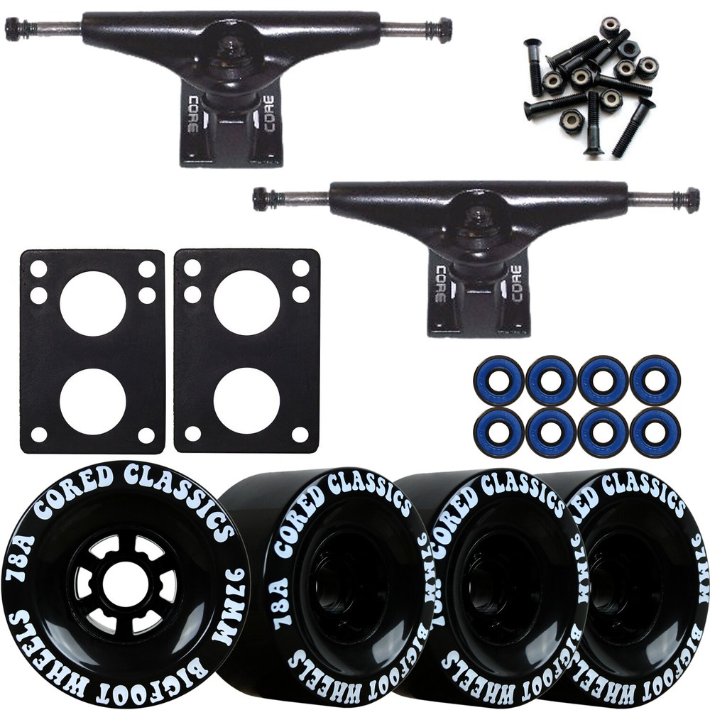 Core 6.0 Black Longboard Trucks Wheels Package Bigfoot 97mm Cored Classics Black