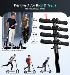Foldable Kick Scooter Adjustable for Teens Adult Big Wheels No Assembly Unisex