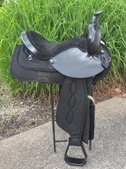 15″ CHISHOLM TRAIL Black Light Weight Leather & Cordura Western Saddle ~ CLEAN!!